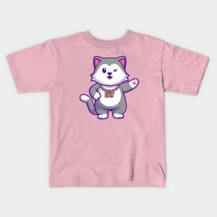 Cute Fat Husky Dog Cartoon Kids T-Shirt